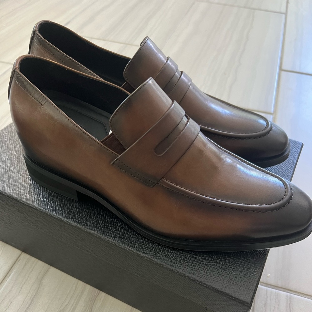 Chamaripa elevator shoes us9 men brown leather slip on penny loafer increase 7cm